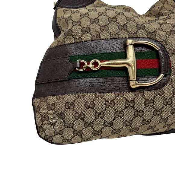 Gucci Jackie Horsebit Hobo Bag GG Canvas Monogram Brown Leather Vintage - Picture 2 of 15